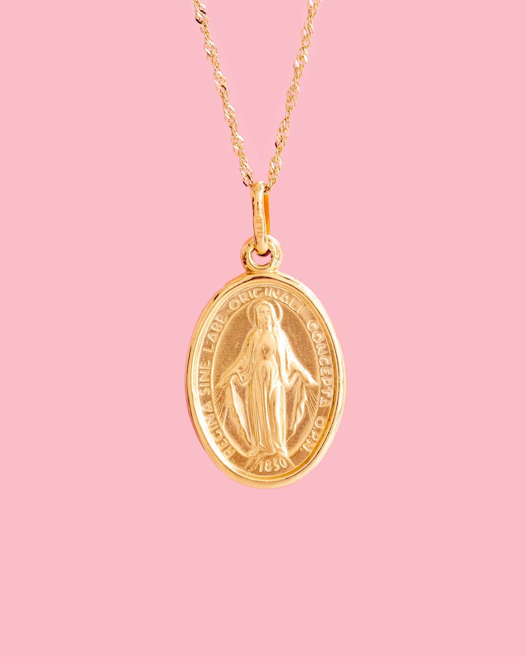 PVLA | 14k Yellow Gold Oval Miraculous Mary Medal Pendant Charm | Real ...