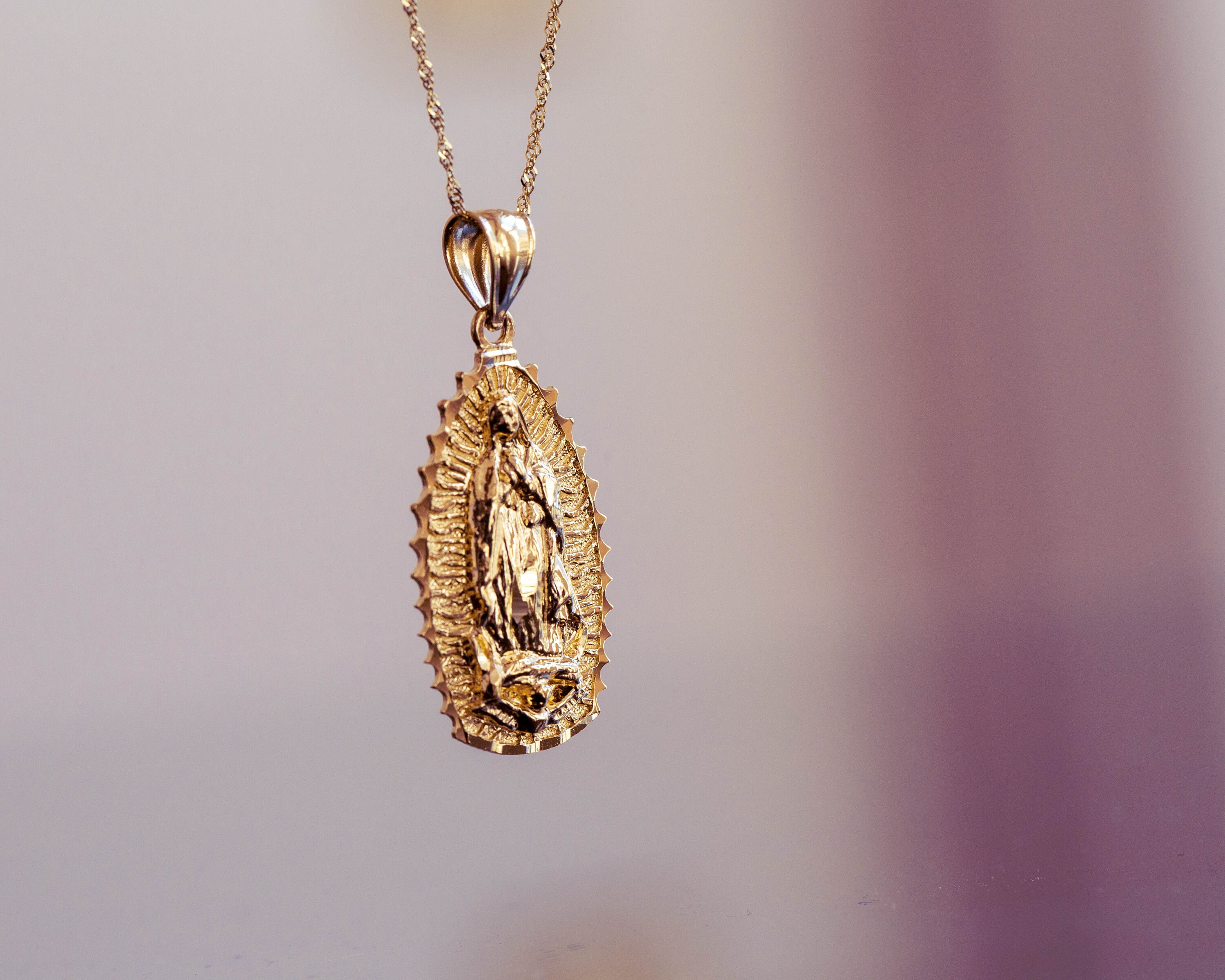 PVLA | 14k Solid Yellow Gold Our Lady of Guadalupe Pendant Charm ...