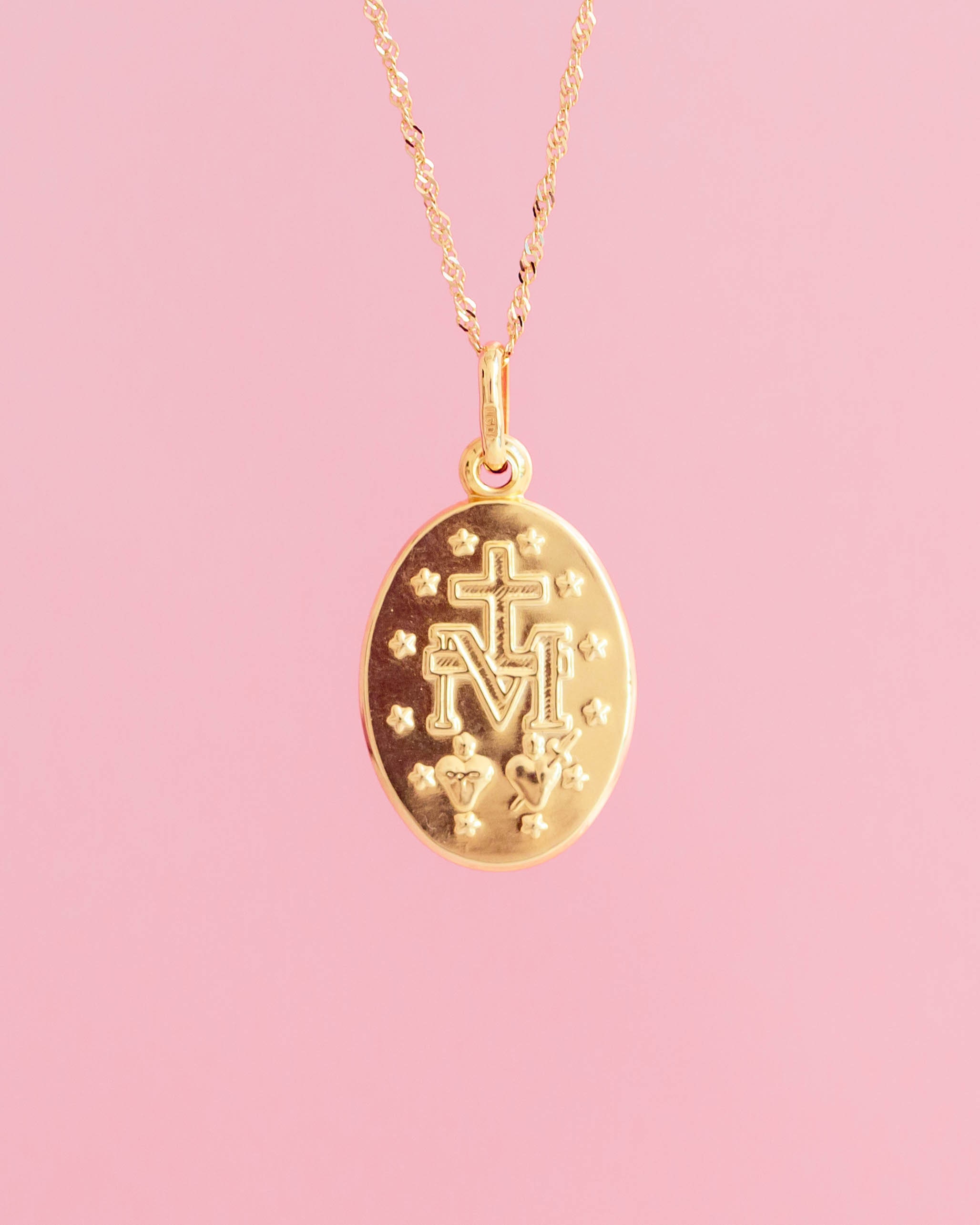 PVLA 14k Yellow Gold Oval Miraculous Mary Medal Pendant Charm Real ...