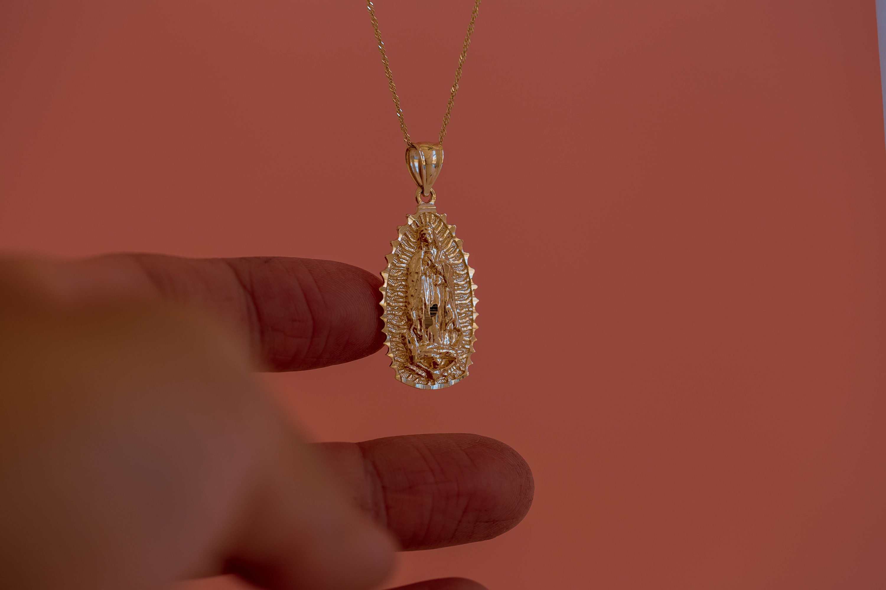 PVLA | 14k Solid Yellow Gold Our Lady of Guadalupe Pendant Charm ...