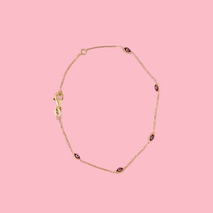 Red Evil Eye 14k Bracelet | 14k Solid Yellow Gold Evil Eye 7&quot; Bracelet | Mal De Ojo Red Bracelet | Red Evil Eye Charm Adjustable 6.5&quot; - 7&quot;