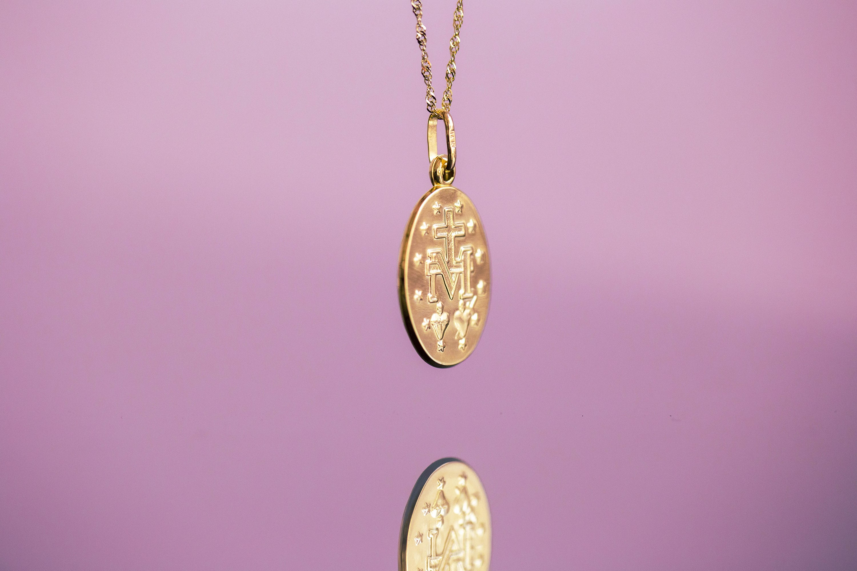 PVLA 14k Yellow Gold Oval Miraculous Mary Medal Pendant Charm Real ...