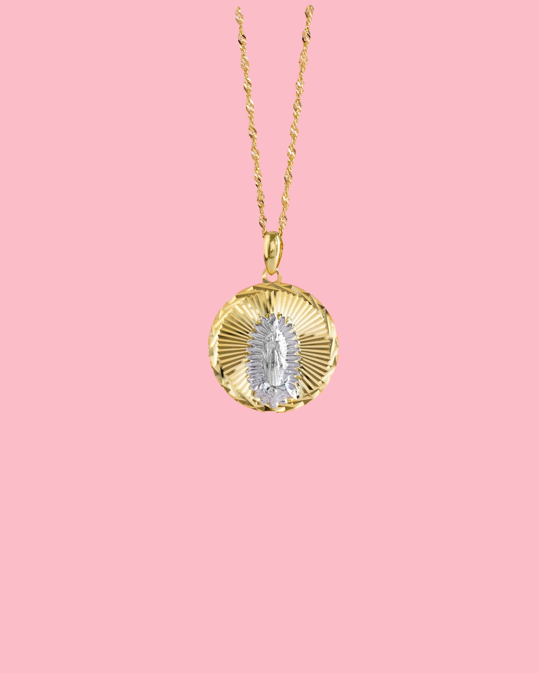 PVLA | 14k Solid Yellow and White Gold Virgin De Guadalupe Round ...