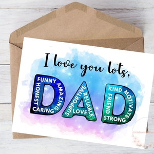 Printable Fathers Day Card Dad&#39;s Birthday Card Fathers Birthday I Love You Dad Quote Kind Funny Honest Strong Download, w/Envelope, 5”x7”