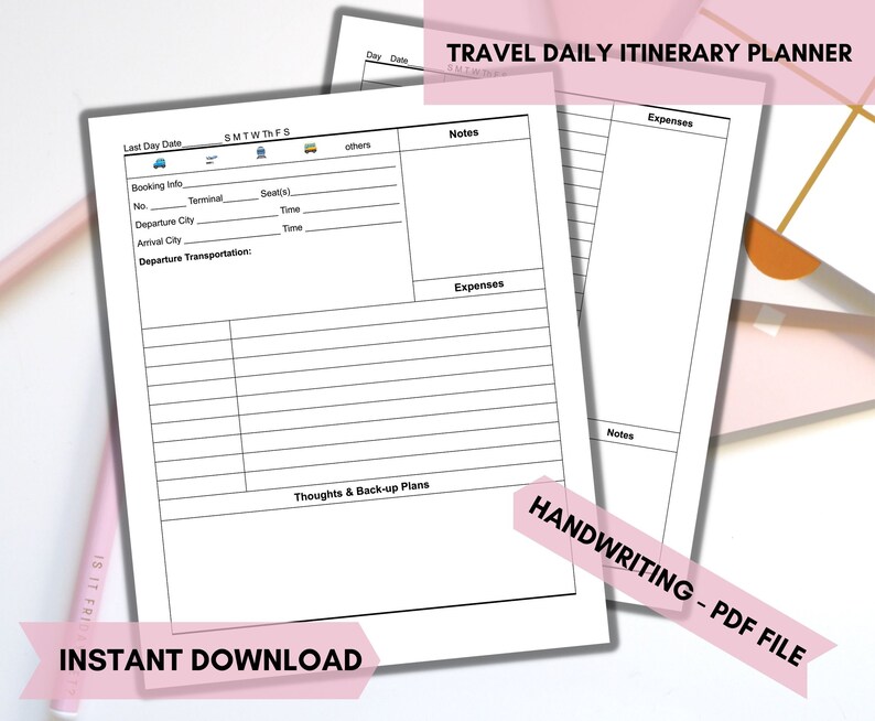Printable Trip Itinerary Planner Template for Google Docs, Editable