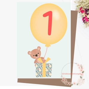 Carte d'anniversaire pour bébé fils, fille, petit-fils, petite-fille, un an, premier anniversaire, téléchargement imprimable, avec enveloppe, 5 x 7 po.