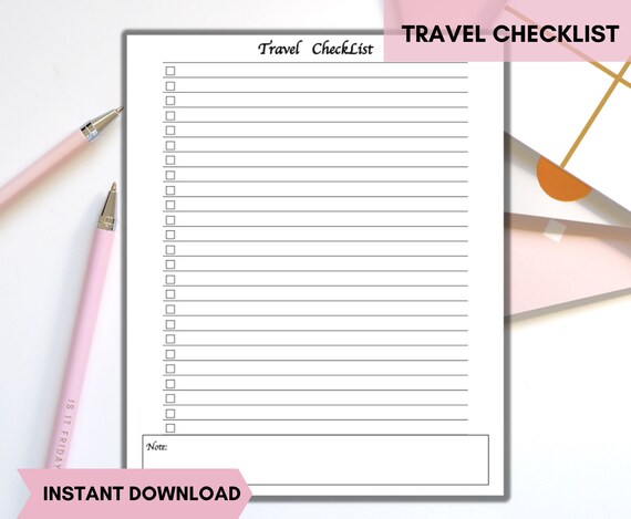 Printable Travel Checklist Printable Blank Checklist | Etsy