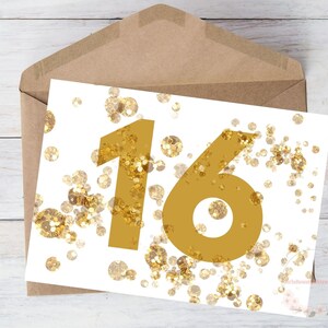 16.Geburtstagskarte für Sohn Tochter Kind Freund Bruder 16.Geburtstagskarte Sweet 16 Alter 16 Karte Glitzer Download, mit Umschlag, 13x18cm