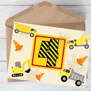4ème carte d'anniversaire pour bébé fils garçon enfant petit-fils imprimable quatre ans camion benne construction feux d'artifice téléchargement, w/enveloppe, 5 "x 7"