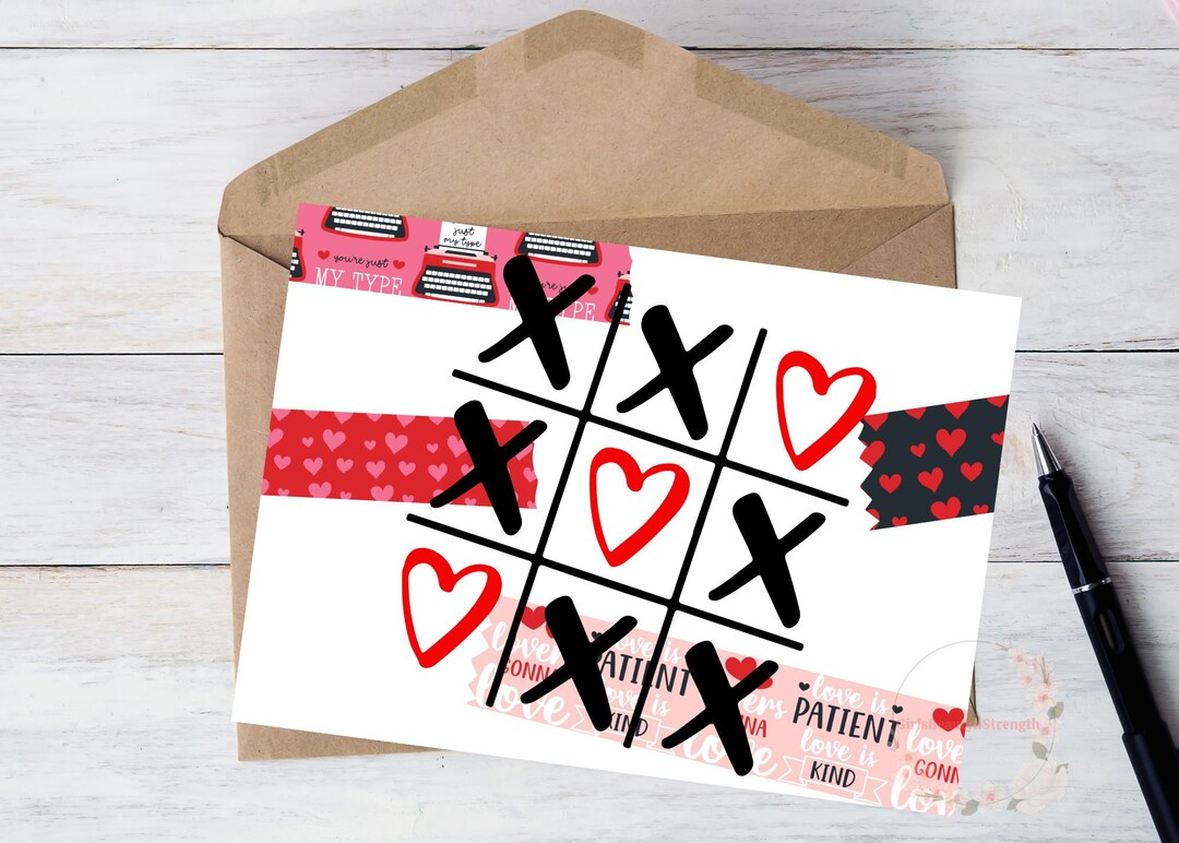 Tic Tac Toe XOXO Valentine Day Card, Printable, W/envelope, 5"x7 ...