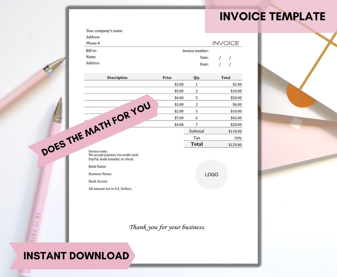 Editable Invoice Billing Template Small Business Invoice Online Store ...