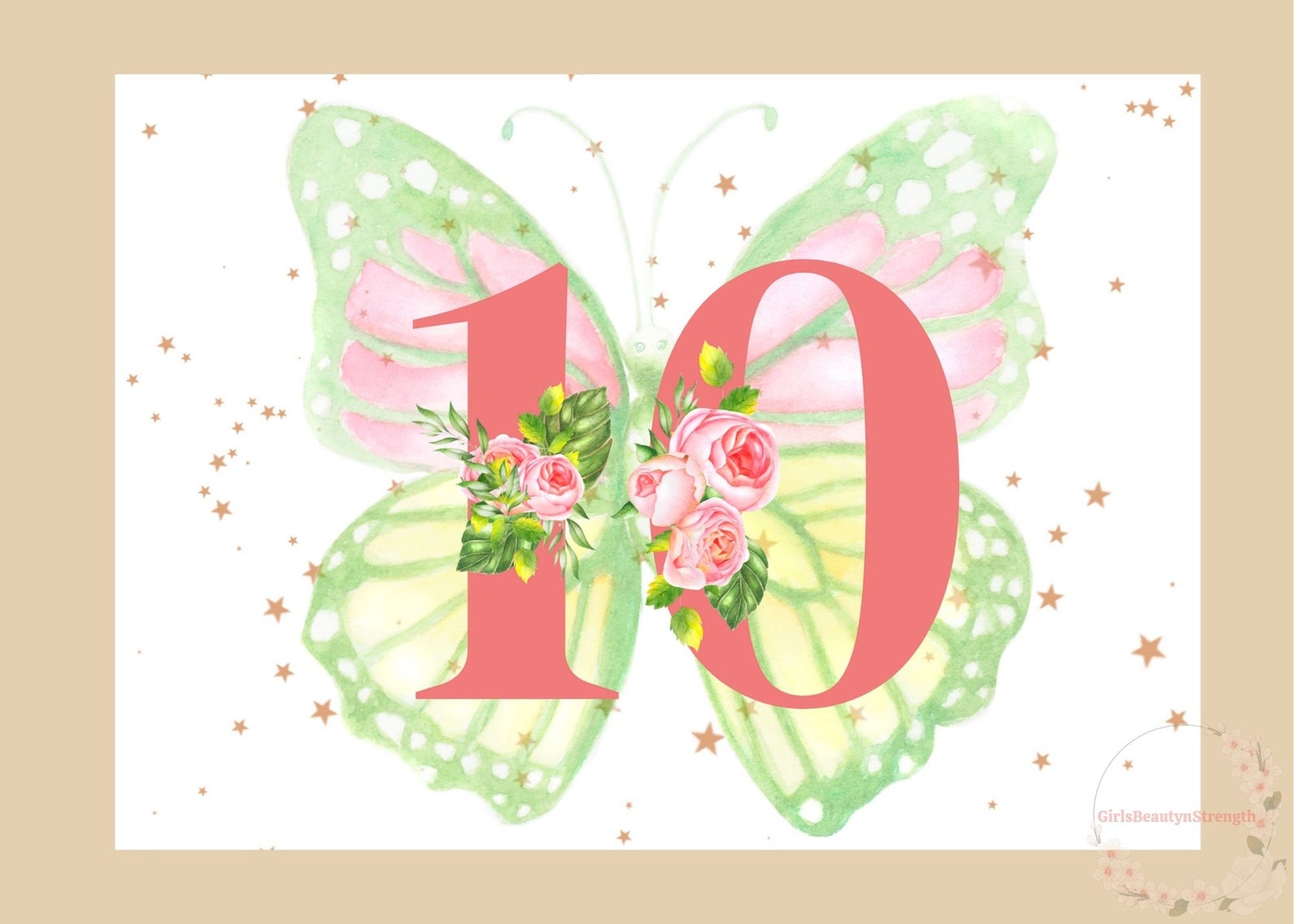 Printable 10th Birthday Card for Kids Girl Daughter Butterfly 10th ...