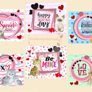 Kat Valentijnsdagkaart voor kinderen klas afdrukbare schattige Siamese Perzische Britse kat Sweet Heart Love Pack download, met envelop, 4&quot; x 3,2&quot;