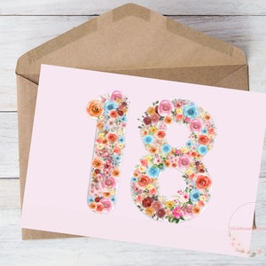 Biglietto di auguri stampabile per il 18° compleanno della figlia, biglietto di auguri per il 18° compleanno della ragazza, fidanzata, sorella, amica, da scaricare, con busta, 5"x7"