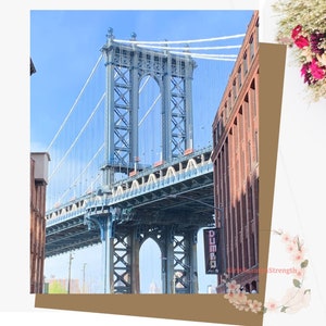 Cartão de nota com foto de Nova York para impressão, cartão de viagem em branco, cartão de aniversário panorâmico, Dumbo, horizonte da ponte do Brooklyn, download, amante de viagens, com envelope 5" x 7"