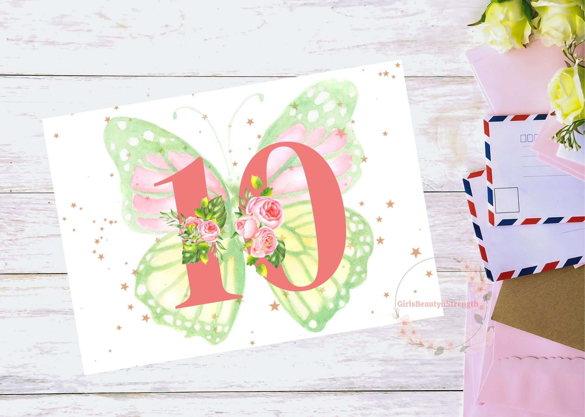 Printable 10th Birthday Card for Kids Girl Daughter Butterfly 10th ...