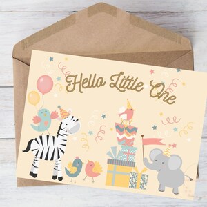 Nouvelle carte pour bébé, Bonjour tout-petit, imprimable pour enfant, neutre, fille, garçon, baby shower, anniversaire, bébé, mignon, téléchargement, avec enveloppe, 17 x 20 cm