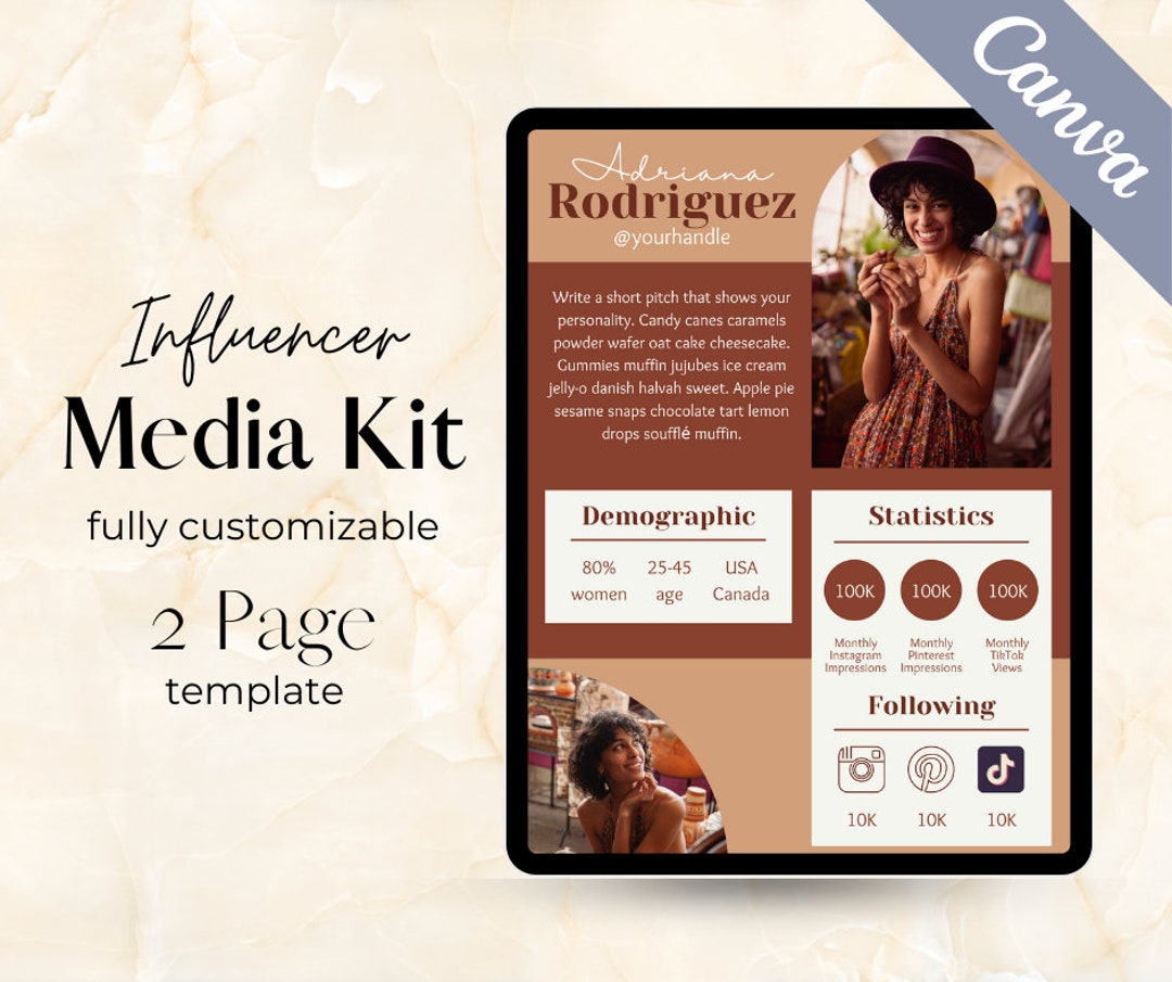 2 Page Media Kit Template Influencer Media Kit Media Kit Canva Template