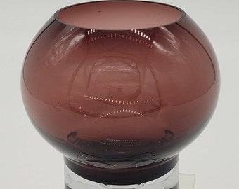 Vintage Amethyst Sphere Vase, Clear Captured Bubble Base, Tagged Pilgrim Glass