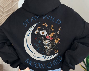 Stay Wild Moon Child Hoodie: Retro 70-talsstil, vildblommig design
