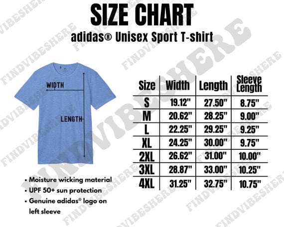 Adidas Unisex Sport T-shirt Size Chart (digital Download)