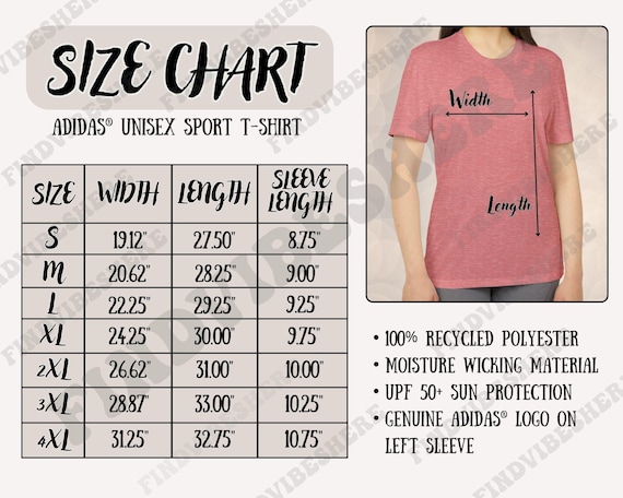 Adidas Unisex Sport T-Shirt Size Chart (Digital Download)