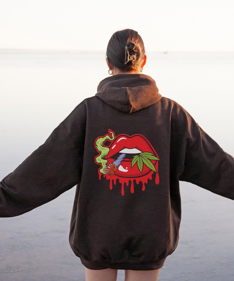 Weed Lips Hoodie, Marijuana Lips, Lips With Joint, Baddie Hoodie, Oversized Hoodie, Trendy, Graphic Tee, Stoner Hoodie, 420 Sweatshirt image 2