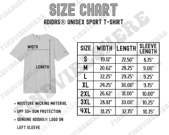 Adidas Unisex T-shirt Size Chart (digital Download) - Etsy