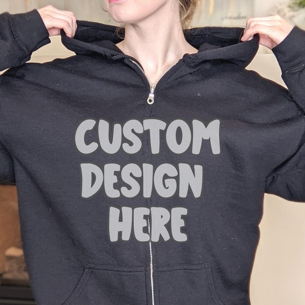 Custom Design Gildan Zip-Up Hoodie, Personalized Hoodie, Custom Printed Sweatshirt, Logo Hoodie, Print Own Tee, Customized Hooded, Unique