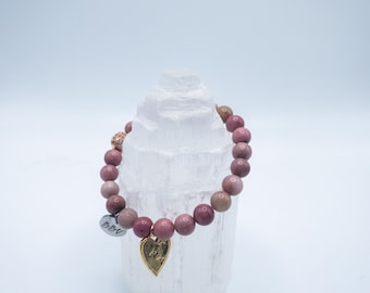 Rhodonite Bracelet, Rose Rhodonite Crystal Bracelet, Gemstone Bracelet With Heart Chakra, Self Love Bracelet, Aesthetic Bracelet