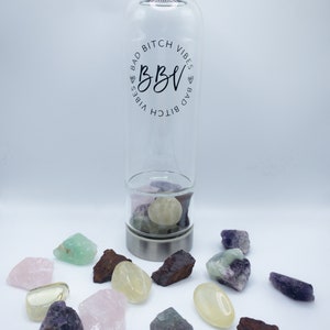 16 Oz Clear Water Bottle, Crystal Infused Yoga Water Bottle, Glass Water Bottle, Gemstone Bottle, Crystal Water Bottle