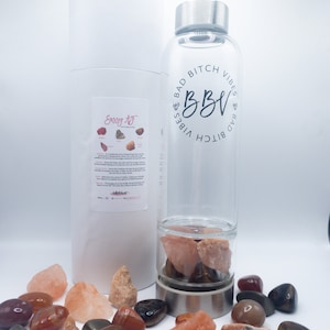 Confidence Crystal Infused Water Bottle, 16 Oz Glass Water Bottle, Gemstone Bottle, Crystal Water Bottle, Clear Water Bottle