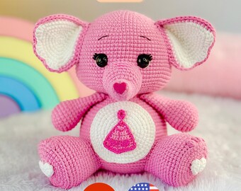 E-book Crochet Pattern Amigurumi Care Bears Lotsa Heart Elephant (English/Spanish)