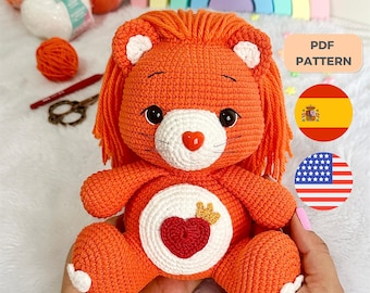 E-book Crochet Pattern Amigurumi Care Bears Brave Heart Lion (English/Spanish)