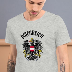 Austria Österreich Unisex T-Shirt, Austrian Coat of Arms, Bundeswappen, Austria Souvenir, Austrian Heritage, Eagle, Black Österreich Text
