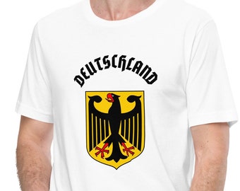Deutschland Germany Unisex T-Shirt, German Coat of Arms, Bundesadler, Germany Souvenir, German Heritage, Eagle, Black Deutschland Text