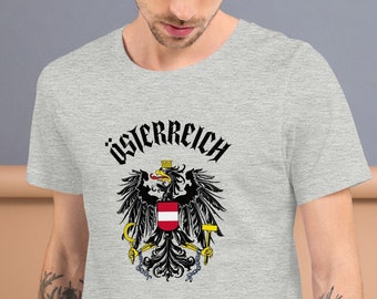 Austria Österreich Unisex T-Shirt, österreichisches Wappen, Bundeswappen, Austria Souvenir, österreichische Herkunft, Adler, schwarzer Österreich Text