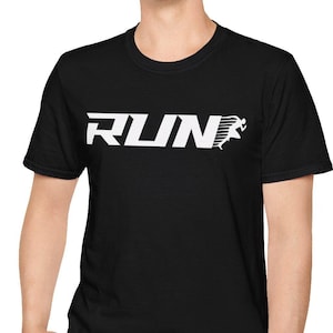Running Themed Unisex Softstyle T-Shirt, Run in White Print, I Love Running, Marathon Finisher, Runner Gift, Gift for Runners