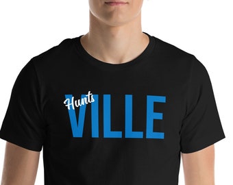 Huntsville Alabama Unisex T-shirt, Ville, Alabama semestertröja, Huntsville souvenirtröja, Jag älskar Huntsville, AL, blå och vit text