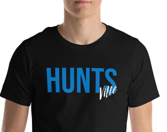 Huntsville Alabama Unisex T-shirt, Ville, Alabama semestertröja, Huntsville souvenirtröja, Jag älskar Huntsville, AL, blå och vit text