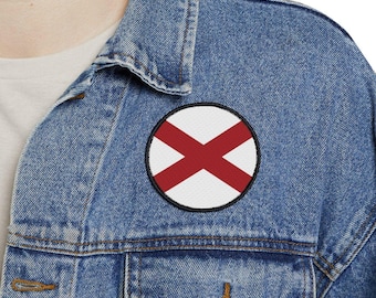 Alabama Flag Iron-On Patch - State Souvenir Travel Gift Keepsake - Alabama State Flag - 4 Shapes Available