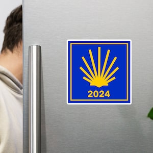 Ímã Caminho de Santiago 2024, Ímã de viagem, Ímã de lembrança, Praça de vieira amarela, Peregrinação, Presente comemorativo