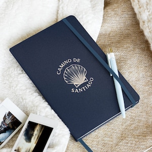 Camino de Santiago Cuaderno Encuadernado en Tapa Dura, Diario de Viaje, Diario, Concha de Vieira, Romería, Regalo Conmemorativo, Blanco Antiguo