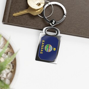 Flag of Kansas Rectangle Photo Keyring/Keychain, Kansas State Flag Decor, Kansas Souvenir, State of Kansas Flag, Travel Gift