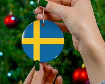 Ceramic Ornament, Flag of Sweden Design - Sverige, Swedish Flag Souvenir, Home Christmas Decor, Christmas Tree Decor, Holiday Decor
