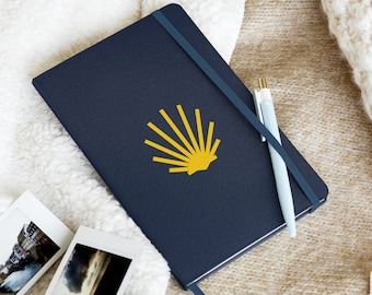 Camino de Santiago Hardcover Bound Notebook, Travel Journal, Diary, Scallop Shell, Pilgrimage, Commemorative Gift, Yellow