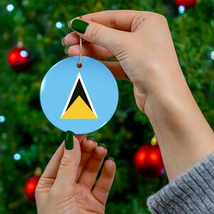Ceramic Ornament, Flag of Saint Lucia Design - Saint Lucian Flag Souvenir, Home Christmas Decor, Christmas Tree Decor, Holiday Decor