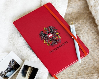 Austria Österreich Hardcover Bound Notebook, Travel Journal, Diary, Coat of Arms, Eagle, Austrian Heritage, Black Text