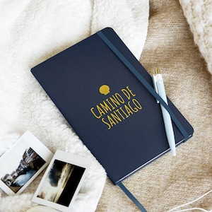 Caderno de capa dura do Caminho de Santiago, diário de viagem, diário, concha de vieira, peregrinação, presente comemorativo, mão amarela