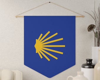 Estandarte del Banderín del Camino de Santiago, Decoración de la pared, Diseño único de concha de vieira horizontal, Peregrinación, Compostela, El Camino de Santiago